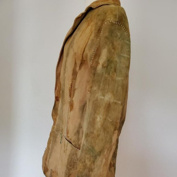 John Varvatos leather coat Med Large brown gray tan beige tie dyed blazer 52 54 - Picture 3 of 10